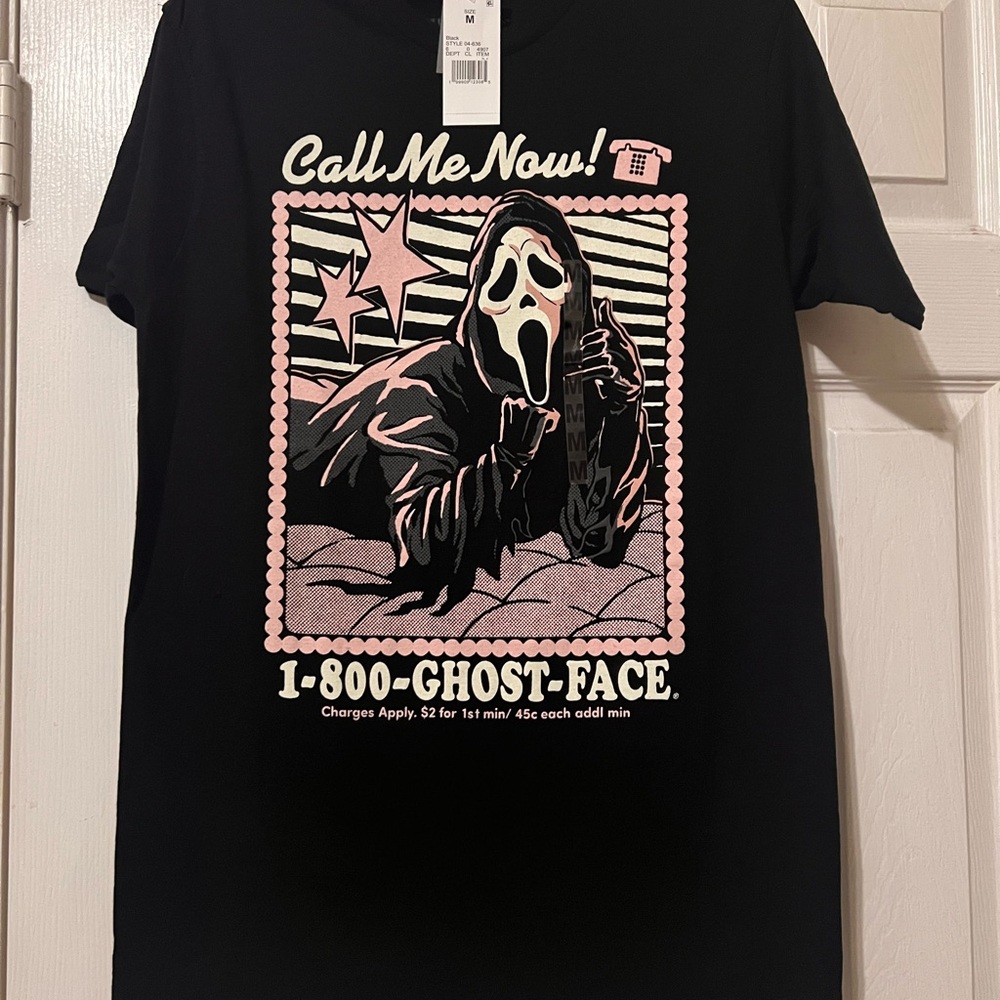 Call Me Now! 1-800-GHOST-FACE Graphic Long Sleeve Tee - Black / Pink